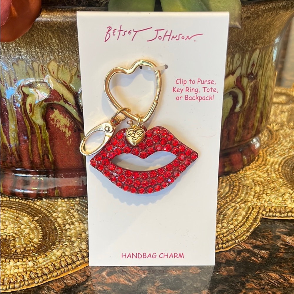 Betsey Johnson Red Rhinestone And Gold Tone Hardware Lip Handbag Charm